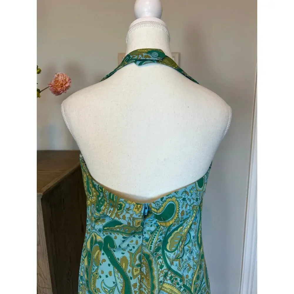Alyn Paige | Blue/Green Paisley Halter Sheath Dress | 9/10 - Picture 8 of 12